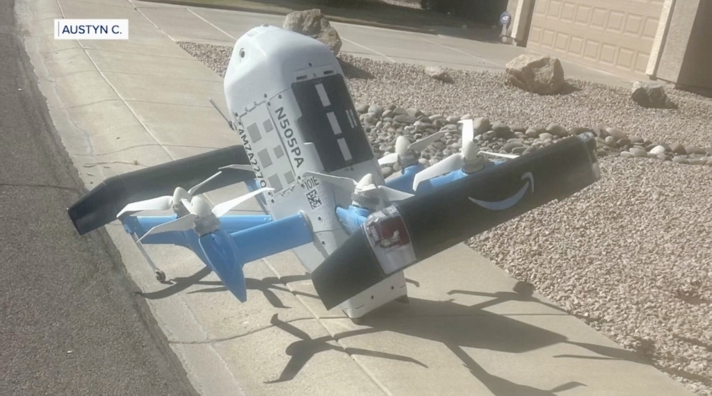 Amazon Drone Makes Emergency Sidewalk Landing Days After Resuming Flights Post-Crane Crash Amazon Drone Makes Emergency Sidewalk Landing Days After Resuming Flights Post-Crane Crash | ADrones | 1